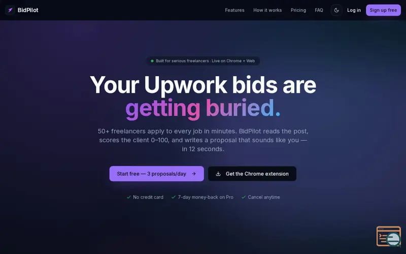 Screenshot of BidPilot, a launch using Kickbox