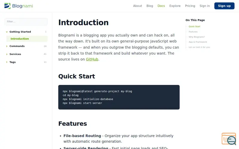 Screenshot of Blognami