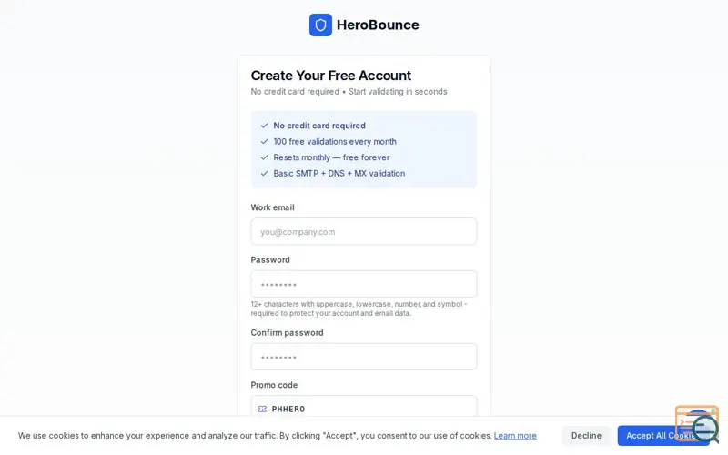 Screenshot of HeroBounce, a launch using SendPulse
