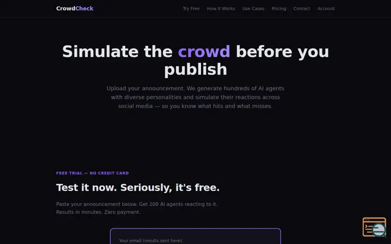 Screenshot of CrowdCheck — Simulate the Crowd