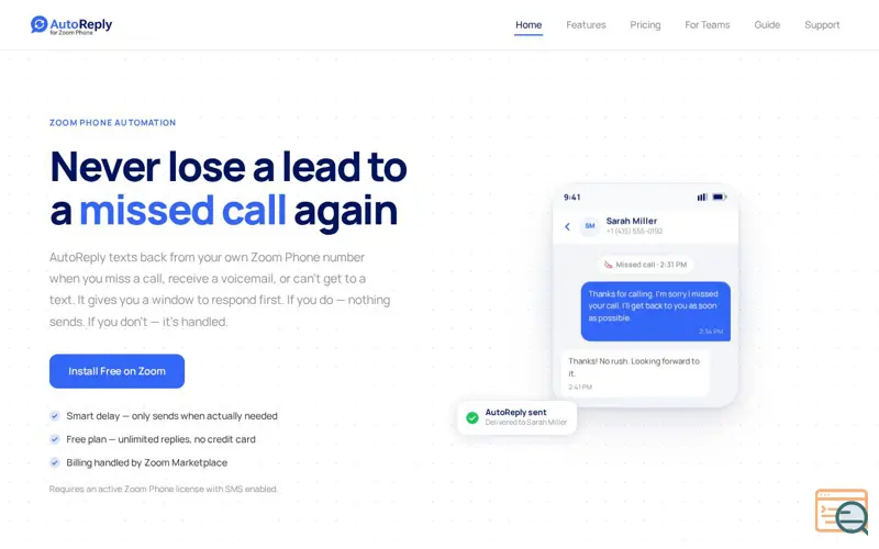 Screenshot of AutoReply for Zoom Phone