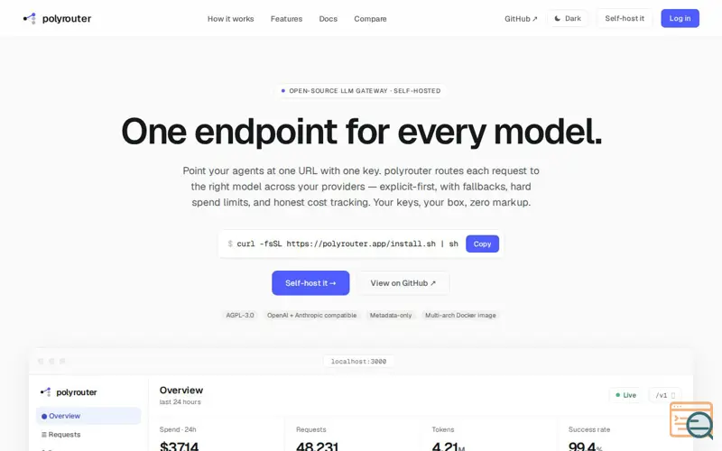 Screenshot of polyrouter — One endpoint for every model