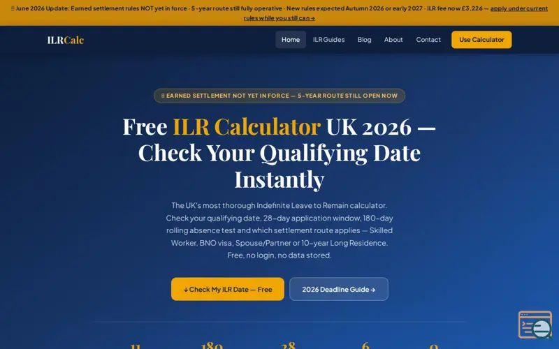 Screenshot of Indefinite Leave to Remain Calculator UK