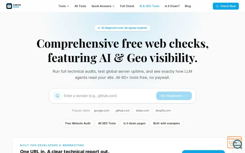 Screenshot of CheckWebs