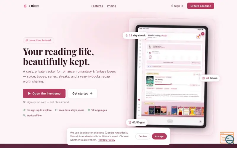 Screenshot of Otium — your time to read