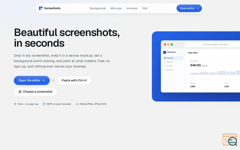 Screenshot of Framesthetic — Beautiful Screenshot Mockups in Seconds