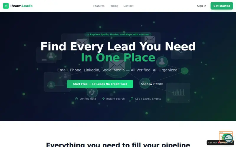 Screenshot of IhsamLeads  Find Every Lead In One Place