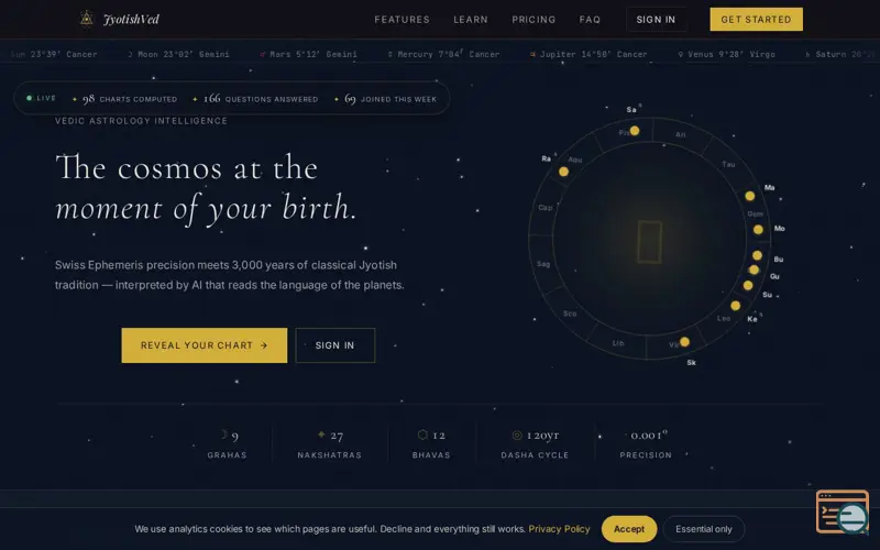 Screenshot of JyotishVed — Ancient Wisdom, Decoded