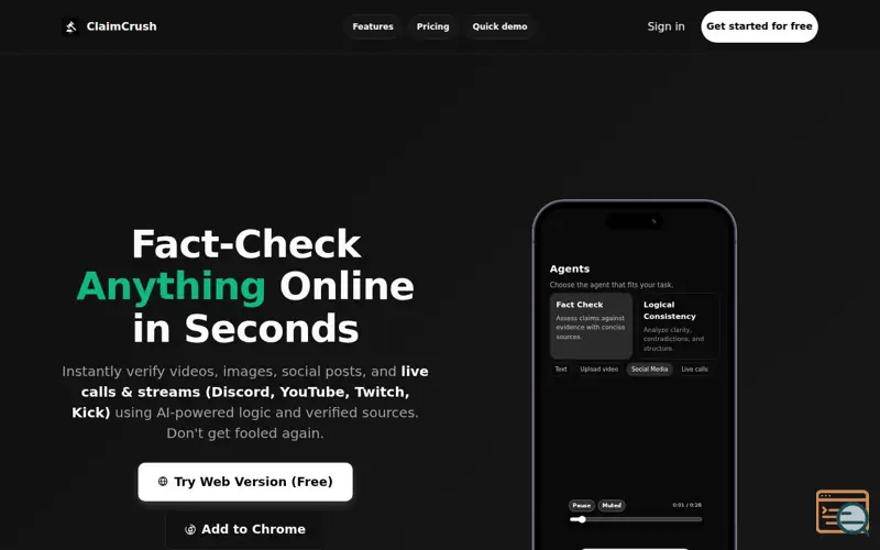 Screenshot of ClaimCrush