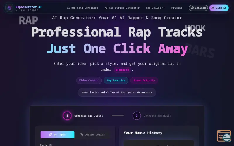 Screenshot of RapGenerator AI