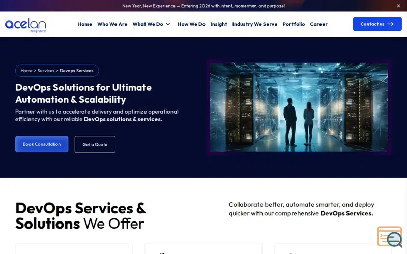 Screenshot of devops solutions and services
