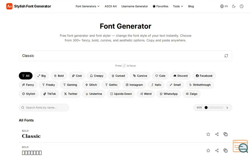 Screenshot of Stylish Font Generator