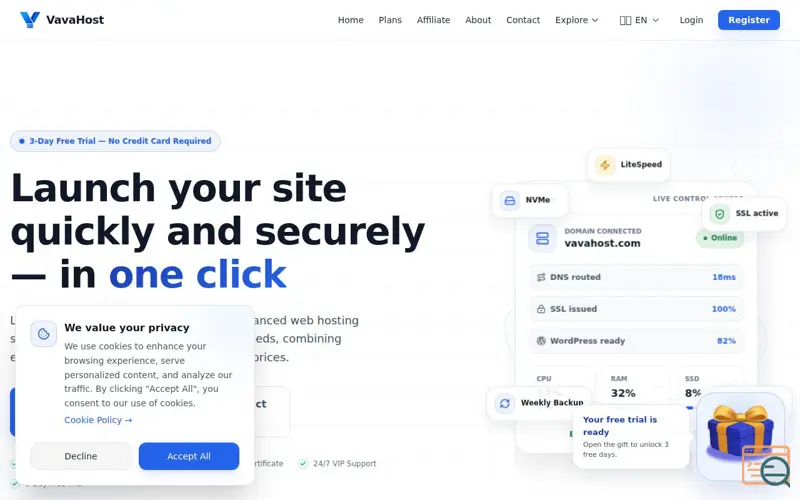 Screenshot of VavaHost