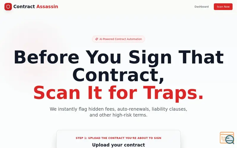 Screenshot of contractassassin.com, a launch using GoDaddy Email