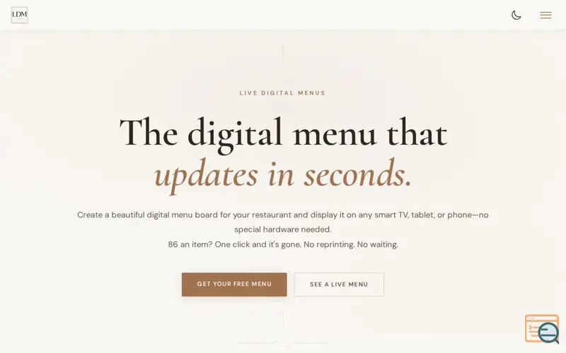 Screenshot of Live Digital Menu Boards for Restaurants