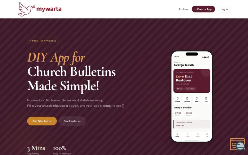 Screenshot of MyWarta — DIY Mobile App for Churches