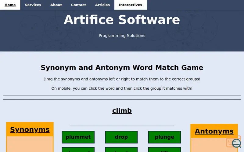 Screenshot of A Word Matching Game