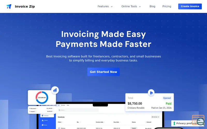 Screenshot of Invoice Zip