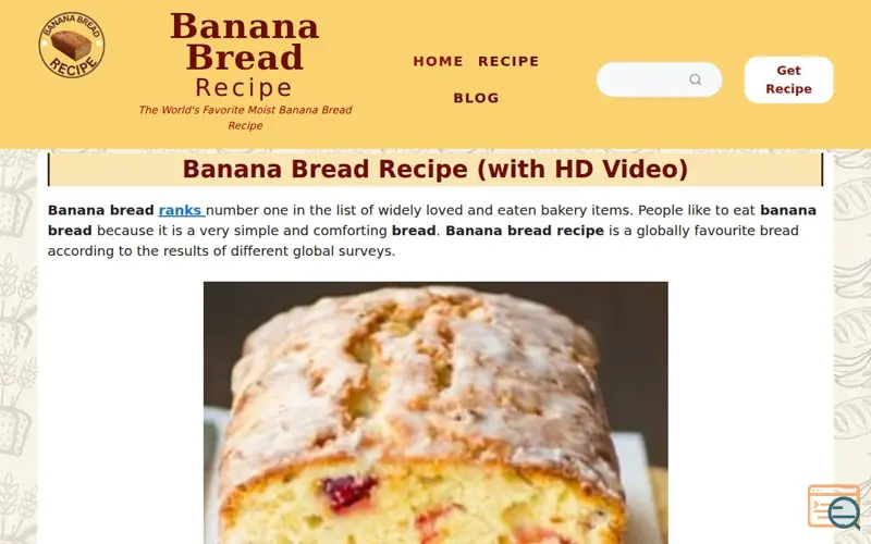 Screenshot of Banana Bread Recipe