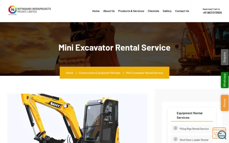 Screenshot of Top Mini Excavator on Rent in Mumbai