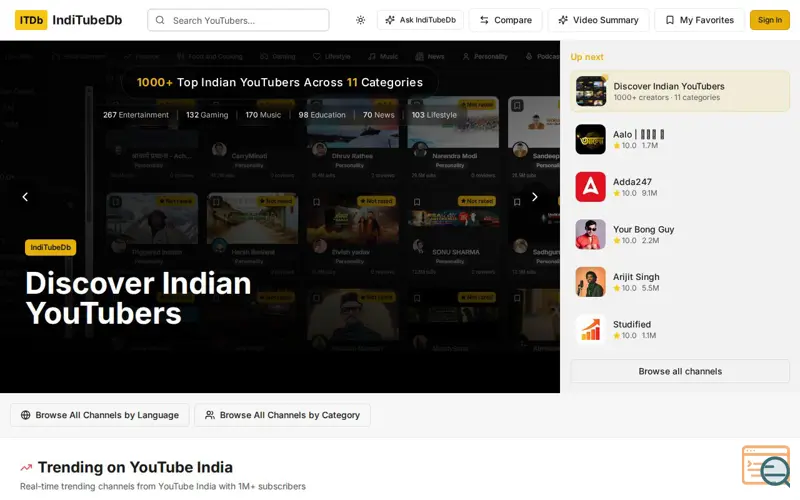 Screenshot of IndiTubeDb