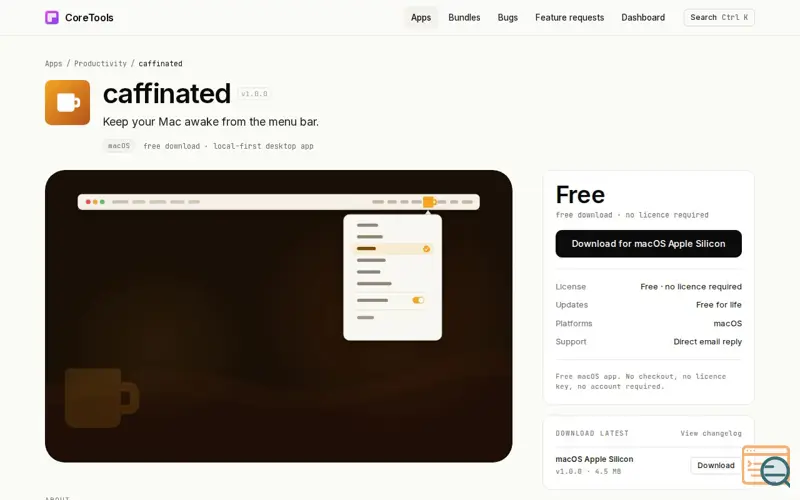 Screenshot of Caffinated, a launch using Appwrite