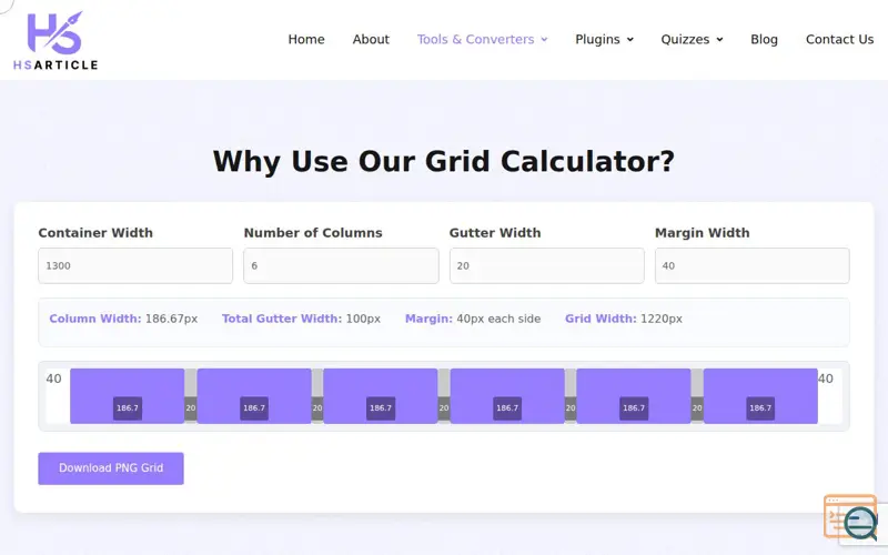 Screenshot of Grid Calculator by HSArticle