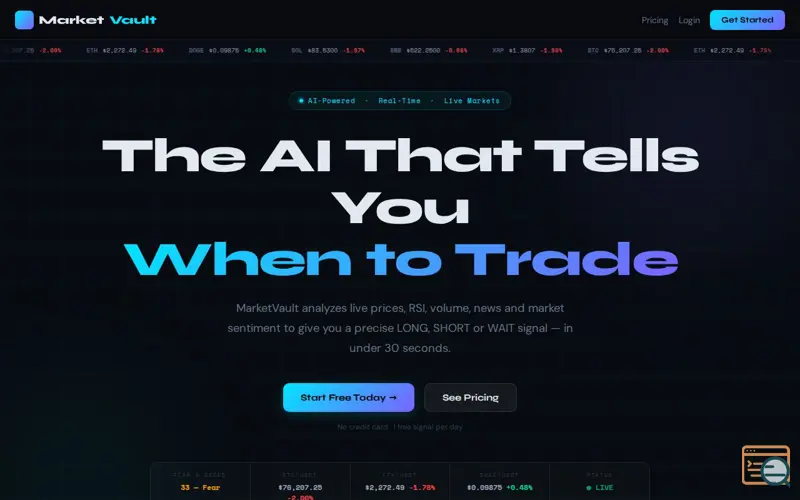 Screenshot of MarketVault