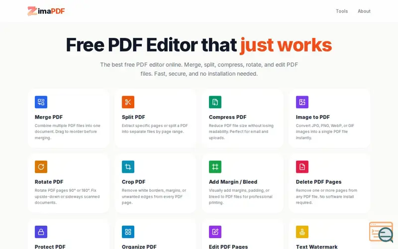 Screenshot of ZimaPDF - Free Online PDF Editor