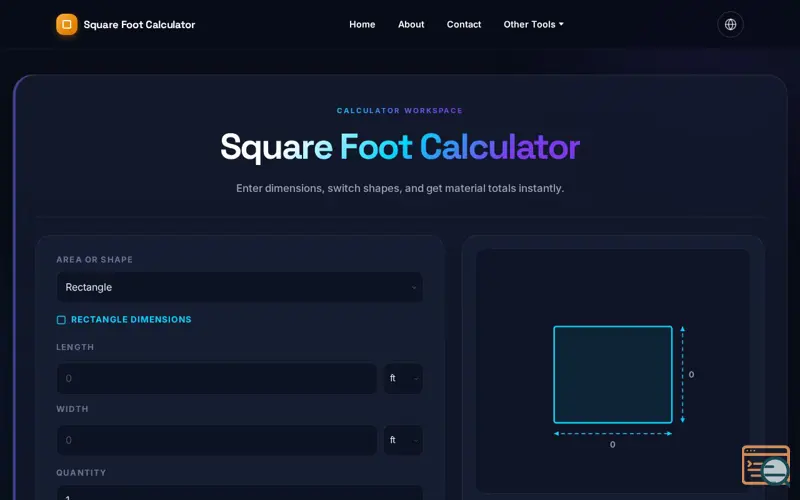 Screenshot of Square Foot Calculator