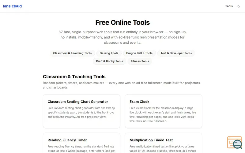 Screenshot of lans.cloud - Classroom Tools