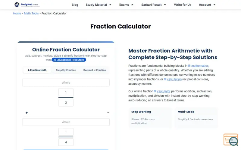 Screenshot of Fraction Calculator