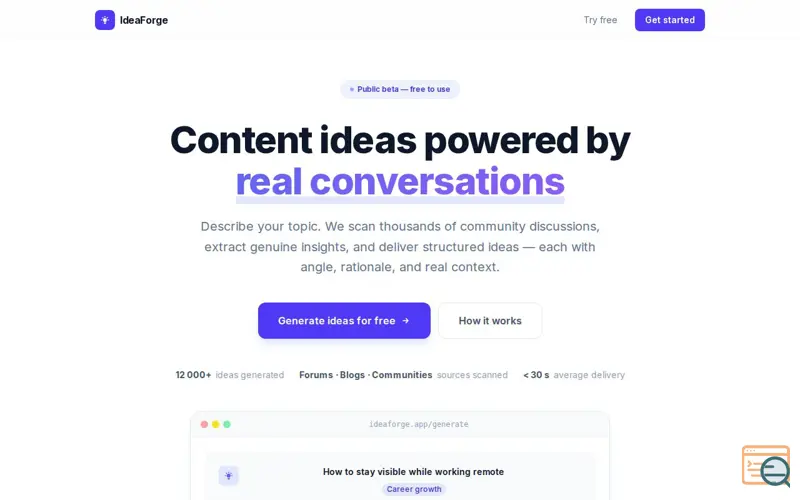 Screenshot of IdeaForge -Ideas from real conversations