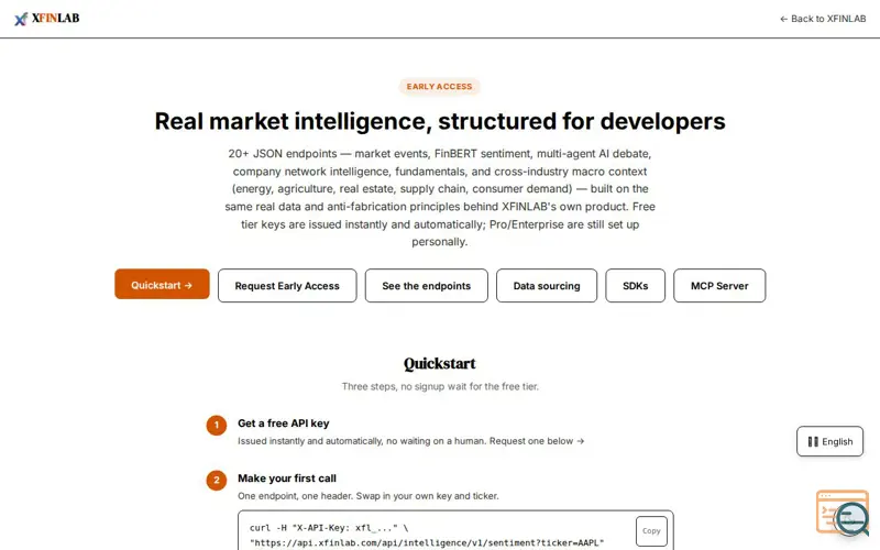 Screenshot of XFINLAB Intelligence API