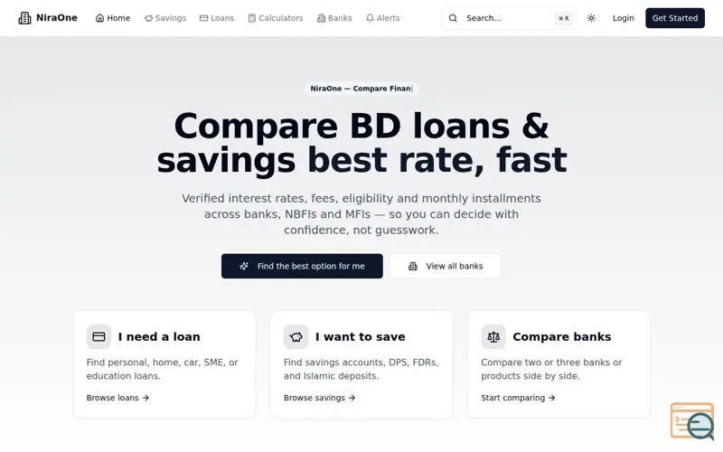 Screenshot of NiraOne — Loans, Savings & Banking Comparison in Bangladesh