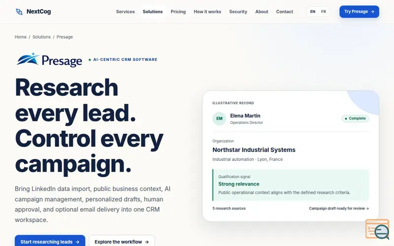 Screenshot of Presage CRM