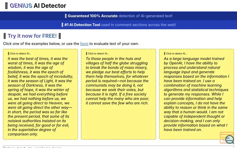 Screenshot of Genius AI Detector