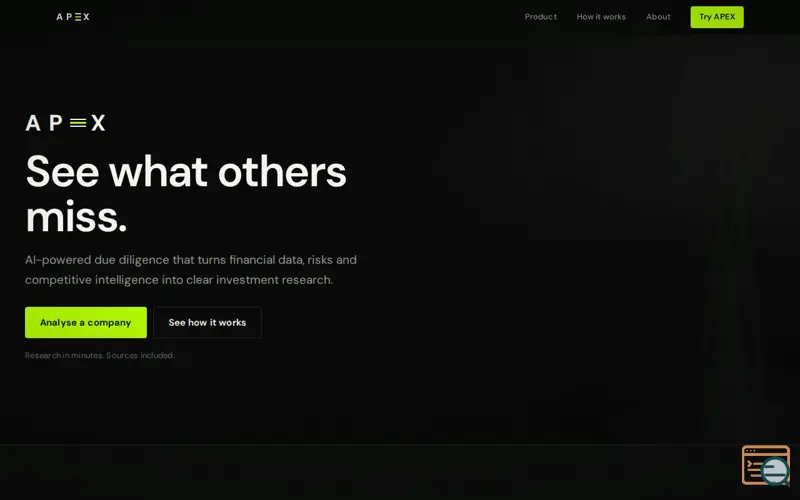 Screenshot of APEX — Institutional Grade Due Diligence