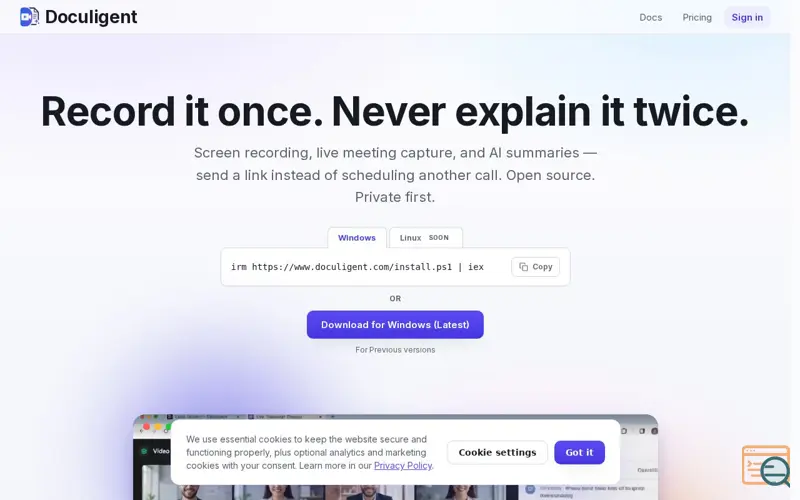 Screenshot of Doculigent — record, transcribe, share