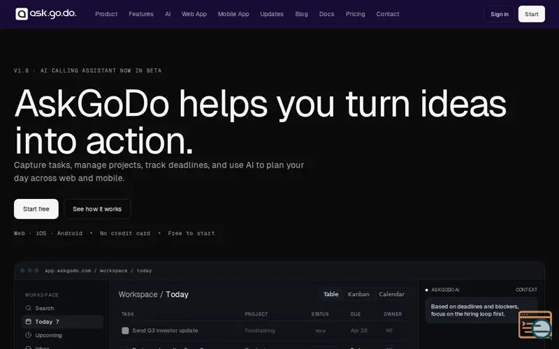 Screenshot of AskGoDo — Turn ideas into action