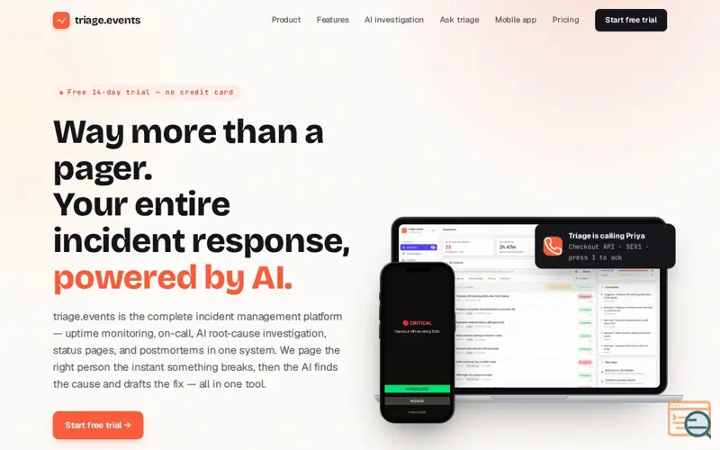 Screenshot of triage.events — the AI SRE for on-call