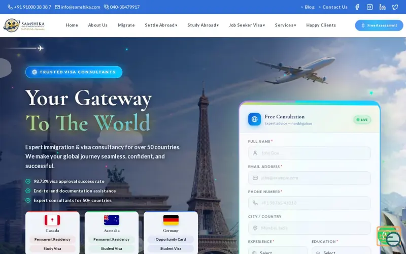 Screenshot of Samshika Visas 