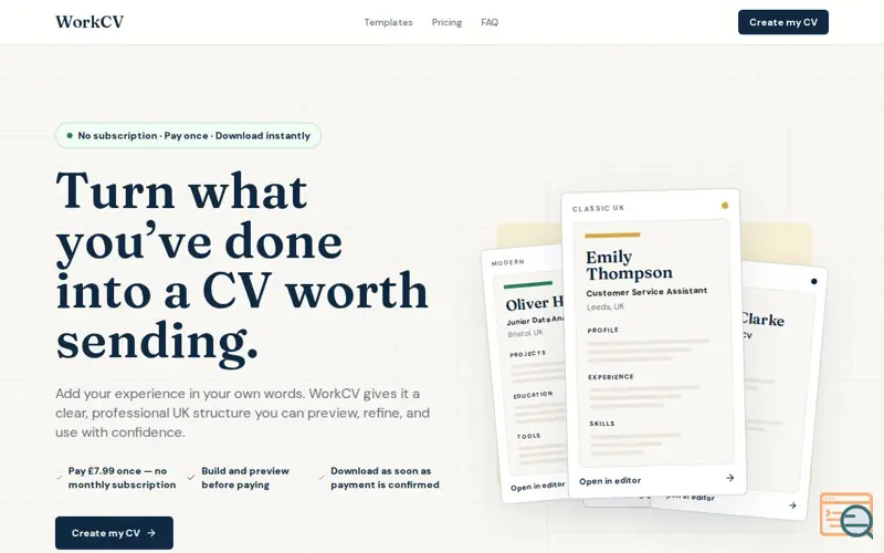 Screenshot of WorkCV