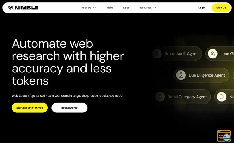Screenshot of Web Search Agents by Nimble, a launch using Entail AI