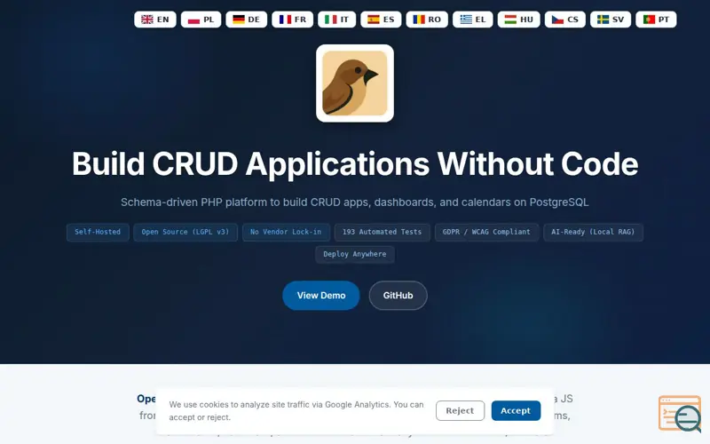 Screenshot of OpenSparrow