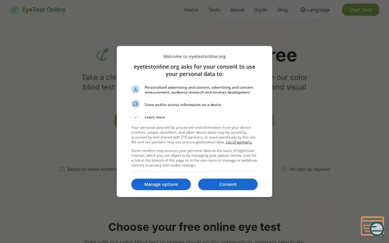 Screenshot of EyeTest Online, a launch using Wired Business