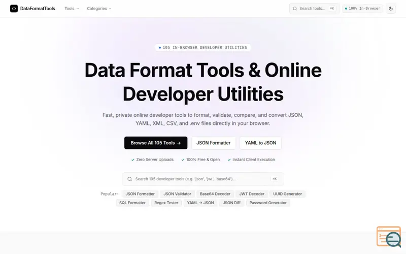 Screenshot of DataFormatTools - JSON, YAML, XML, CSV & ENV Tools