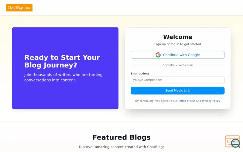 Screenshot of Chat to Blog