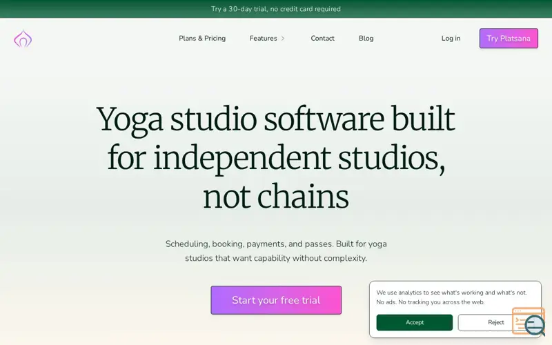 Screenshot of Platsana - Yoga Studio Management