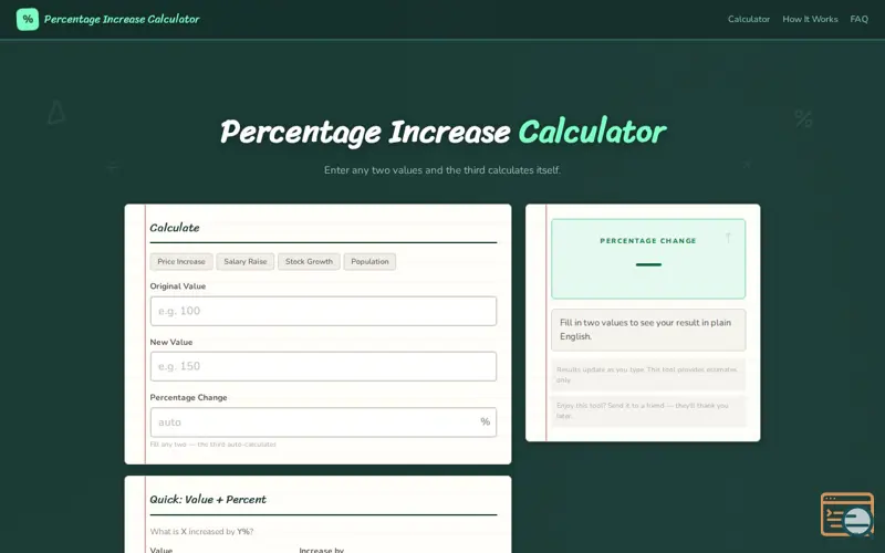 Screenshot of Percentage Increase Calculator